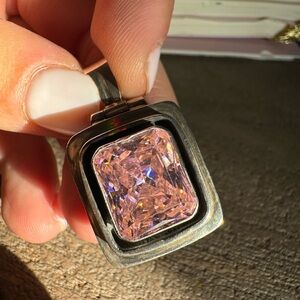 925 Sterling silver gorgeous large pink crystal pendant for a necklace 15.2